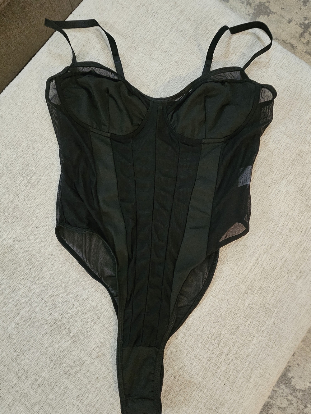 Sheer Black Mesh Bustier Bodysuit with Underwire Support